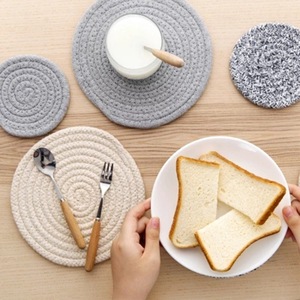 <b>Round</b> Cotton <b>Table</b> Mats Heat Resistant Home Use Gray Beige <b>Small</b> Large - Product Image 2