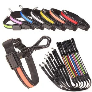 Hot-selling Adjustable LED Dog Collar USB Rechargeable Safe Solar Dog Collar LED Dog Collar and Leash Set