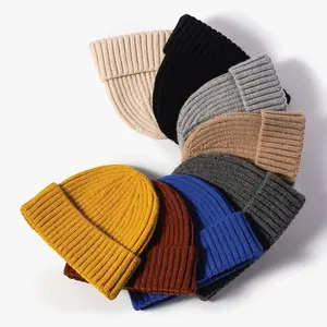 Produit à la mode personnalisé laine unisexe manchette toque bonnet avec broderie Patch hiver bonnet tricot chapeau