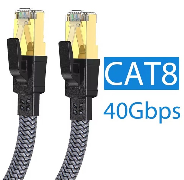 CAT8 Ethernet Cable 40Gbps Flat Nylon Braided Network Lan Cord for PC Modem Laptop PS 5 Router RJ45 Cable Ethernet Cat 8
