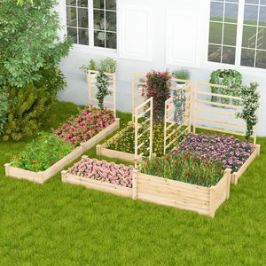 <span class=keywords><strong>Bac</strong></span> <span class=keywords><strong>à</strong></span> jardin surélevé avec 3 treillis en <span class=keywords><strong>bois</strong></span> d'<span class=keywords><strong>extérieur</strong></span> avec 2 bacs <span class=keywords><strong>à</strong></span> plantes pour <span class=keywords><strong>fleurs</strong></span>, légumes, plantes grimpantes, jardin surélevé, patio - Product Image 3