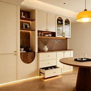 Mueble de pared moderno con panel de vidrio <span class=keywords><strong>crema</strong></span>, sistema de pared personalizado para muebles para el hogar, fabricante chino. - Product Image 3