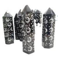 Obsidiana pulida de curación natural, grabado con Luna y estrellas, Torre puntiaguda usada para decoración, gran oferta