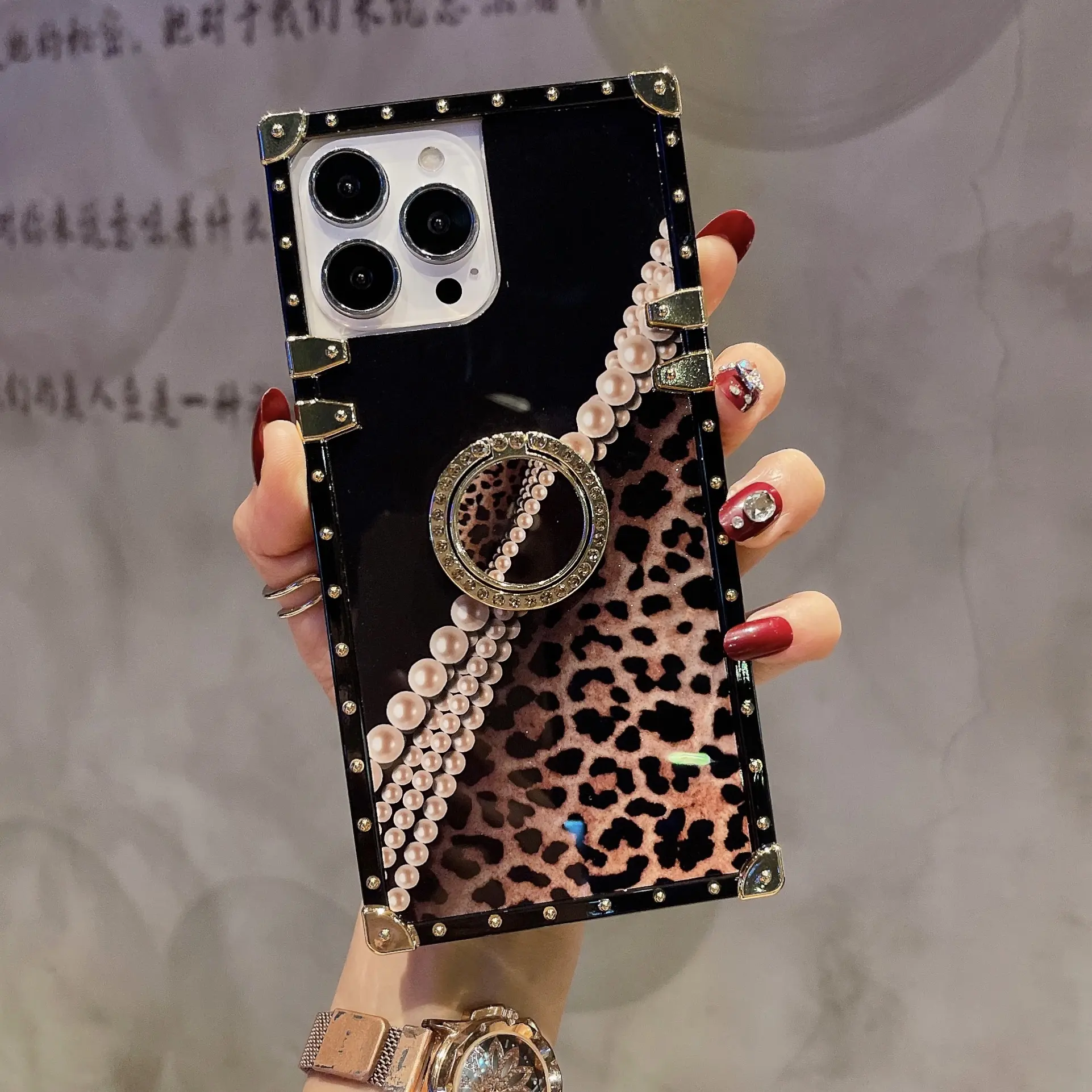 For iPhone 14 14 Pro Magnetic Leopard case, Ring holder back cover for iPhone 14 Pro 13 ProMax