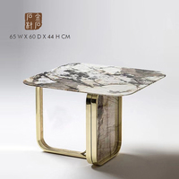Meubles d'hôtel de luxe, table basse ronde en marbre, table basse centrale en acier inoxydable doré