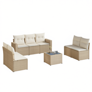 Ensemble de canapés de jardin en rotin beige 6 places, mobilier d'extérieur avec structure en acier et verre trempé, design contemporain - Product Image 1