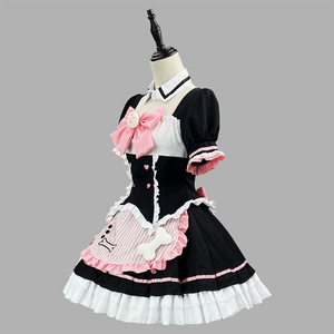 Lolita Maid Cosplay Costume Black Pink Bow Cat Paw Embroidered Dress Female Anime Role Play Outfit Spring 2025 - Product Image 3