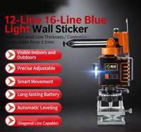 Niveau laser 4D industriel 16 lignes, auto-nivelant, faisceau vert 360°, outil laser à lignes croisées avec batterie Li-ion rechargeable