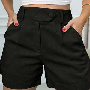 Femmes vacances décontracté mode élégant sports de plein air taille élastique couleur unie polyester shorts - Product Image 2