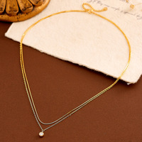 Collier Emotionnel en Argent Sterling 925, Chaîne Câble Double Couche avec Zircon Cubique Rond Plaqué Or 14K