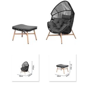 Modern Black <b>Rattan</b> Dining Chair with Ottoman Set PE Dark Gray Cushions Solid Wood Frame-98x100x142cm & 48x63x37.5cm - Product Image 1