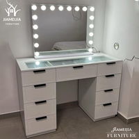 Table de toilette moderne haut de gamme sur mesure, la plus vendue, blanche, avec 9 tiroirs et miroir LED 3 couleurs