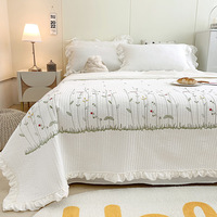 H Exit Ensemble de housse de couette d'été en mousseline style blogueuse coréenne Instagram, matelassé, féminin, en fibre synthétique lavée, bords volantés, double