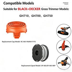 Paquete de 2 cabezales de hilo para recortadora RC-65-P 90517175 A6442-XJ, tapa de repuesto para bobina, compatible con BLACK & DECKER GH710 GH700 GH750 DF-065-BKP - Product Image 4