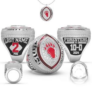 Anillo de Campeonato Personalizado en Platino con Incrustaciones de Cristal/Pedrería en Forma de Corazón para Fútbol y Voleibol - Product Image 1
