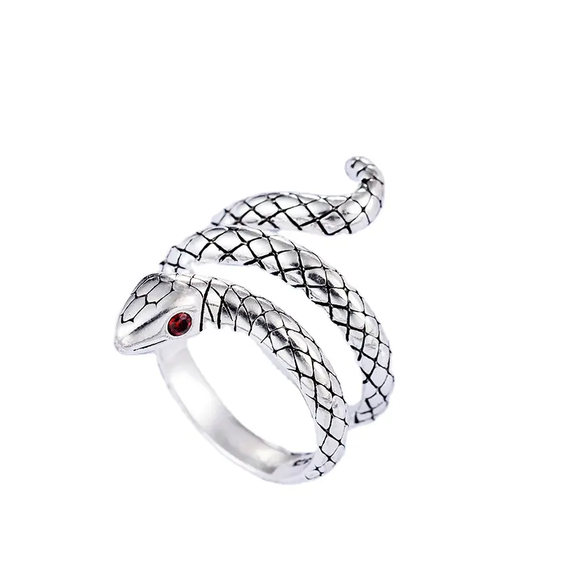 European and American Vintage Thai Silver Snake Ring Cobra King Snake Ring Opening Male and Female Animal Index Finger Ring