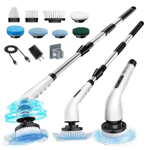 Electric Spin Scrubber Cordless Bathroom Cleaning Brush Adjustable Extension Handle With 9 Replaceable Brush Heads