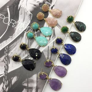 Оптовая цена модные 2025 18k позолоченные латунные крепления с драгоценным камнем женские ювелирные изделия серьги - Product Image 4