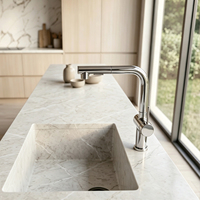 Robinet de cuisine flexible en acier inoxydable 304 chromé avec jet cascade laminar, mitigeur eau chaude et froide