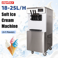 Machine à crème glacée automatique à trois têtes certifiée CE, machine à crème glacée molle à 3 becs avec pompe à air