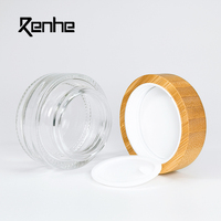 Tarro de Vidrio con Tapa de Bambú, Hermético, Elegante, Natural, para Baño, Dormitorio, Tocador, Tarro Cosmético