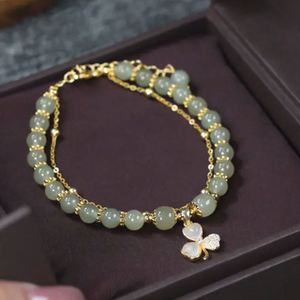Clover Leaves Double Layer Imitation Natural Hetian Jade <b>Bracelet</b> Crystal Gemstone <b>Beads</b> Jade Handmade <b>Bracelet</b> for Women - Product Image 6