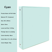 Classeur à anneaux de présentation personnalisée Classeur en plastique 1 ''Office School Noir Bleu Classeur à 3 anneaux ronds de 1 pouce avec 2 poches intérieures