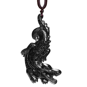 Pendentif en jadeite naturelle de qualité A, en forme de phénix, en trois dimensions, avec pierre de jadeite de qualité glace, motif crocodile. - Product Image 1