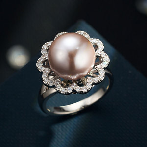 Flower Shape Faux Pearl Ring Pave Setting Adjustable Index Finger Party Jewelry - Product Image 1