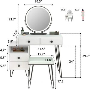 Bàn Trang Điểm Với Gương Led Thiết Kế Màu Trắng Tủ Quần Áo Trắng Vanity Trang Điểm - Product Image 2