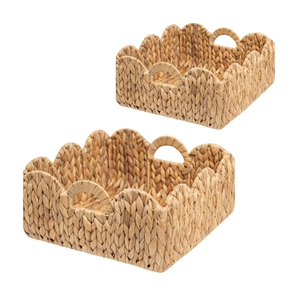 Handmade Water Hyacinth <b>Wicker</b> <b>Basket</b> with Scallop Edge Rectangular Decorative Storage <b>Basket</b> with Built-In <b>Handles</b> Organizing - Product Image 1