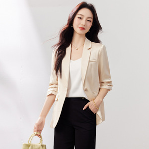 Women's Blazer Solid Color Pearl Button Slim Fit Professional Elegant Top Spring Summer 2026 Acetate Drape - Product Image 1