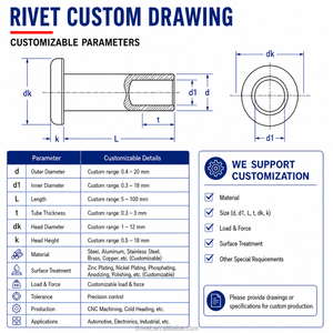 TianFang Remaches Semitubulares de Cabeza Plana Duraderos <span class=keywords><strong>para</strong></span> Fijación Industrial Personalización OEM/ODM 5-100mm - Product Image 2
