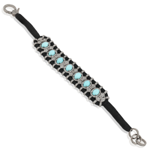 Pulsera de Hilo de Plata de Ley con Turquesa. Una exquisita pulsera de hilo de plata de ley 925 con vibrantes turquesas cabujón. - Product Image 1