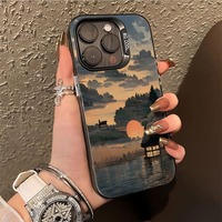 Coque de téléphone élégante peinture chinoise traditionnelle coucher de soleil pour iPhone 16 15 14 13 12 11 Pro Max/Pro/Plus couverture arrière souple Anti-chute