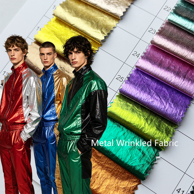 New Design Wholesale Textile Shiny Polyester Fabric Roll Metallic Fabric 70D Crinkle Fabrics for Clothing
