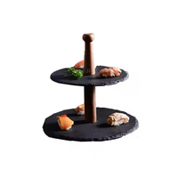 Groothandel 2026 3-laags zwart leisteen en natuurhouten dessert- en fruitplateau