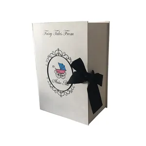 Custom full printing design classic style paper ribbon foldable box for full dress clothes packing with paper filling