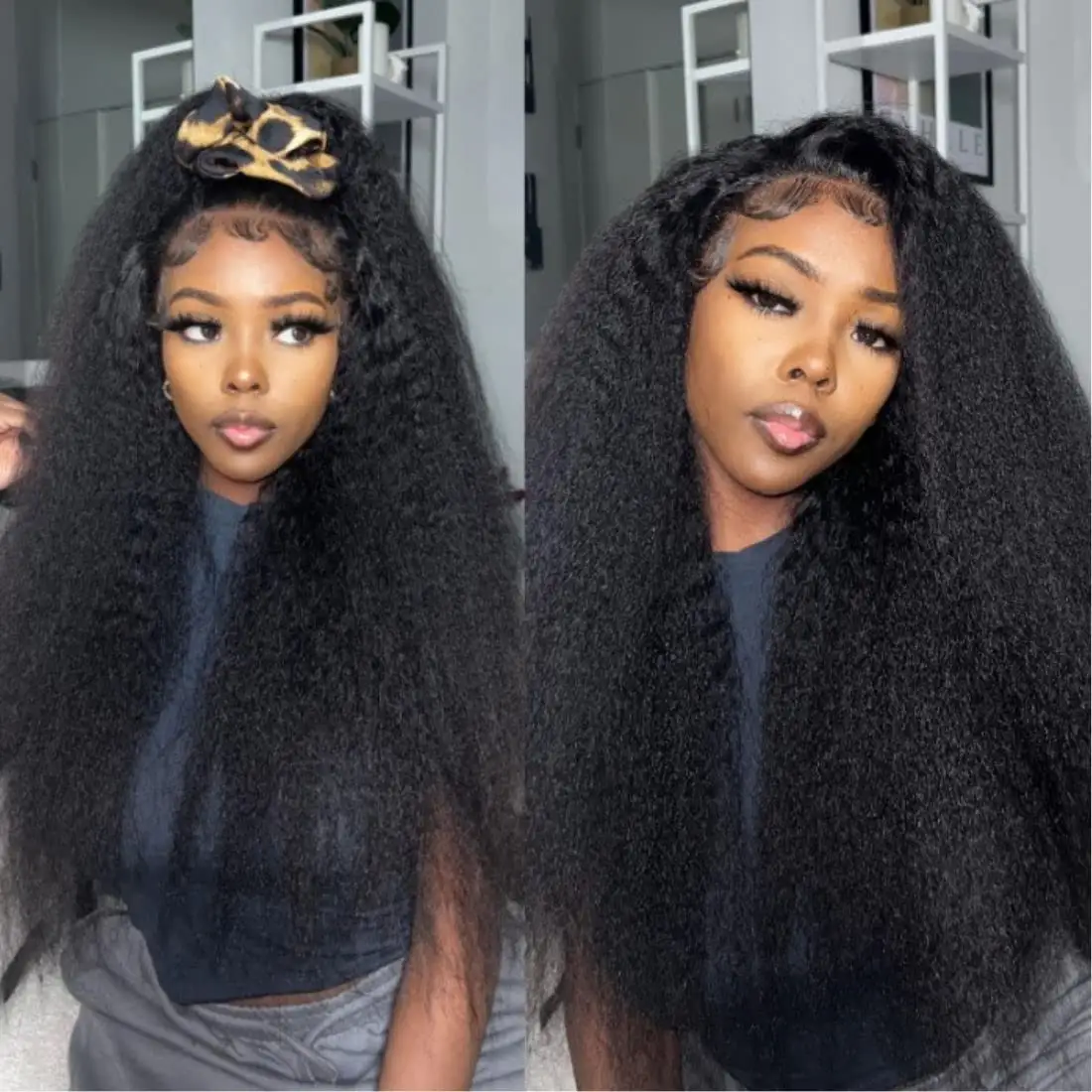 4C Kinky Curly Full Lace Front Wigs With Kinky Edges Hairline Glueless HD Transparent Lace Frontal Wigs Pre Plucked, 22 Inch New