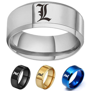 Anello <span class=keywords><strong>Death</strong></span> <span class=keywords><strong>Note</strong></span> L, Cosplay di Lawliet, Anello Punk in Acciaio Inox con Lettera L, Gioiello Hip Hop alla Moda per Uomo e Donna - Product Image 1