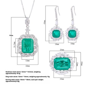 Premium Elegant Eco-friendly Copper 12*16/10*10mm Green Zirconia Rings 3PCS Set Women's Zircon Jewelry Sets for Daily Wear - Product Image 2