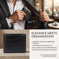 Portefeuille long en cuir PU à motif crocodile avec logo personnalisé, vente en gros, pour femmes et hommes