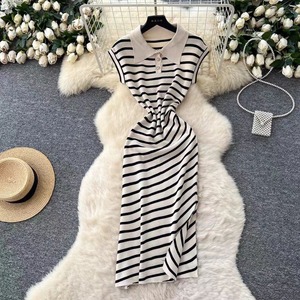 Vestido Maxi de Verano Estilo Coreano Vintage para Mujer, Cintura Imperio, Flecos, Encaje, Abertura, Túnica Informal, Estampado a Rayas, Talla Única - Product Image 3