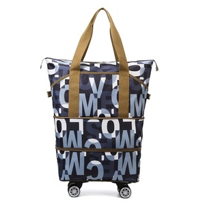 Foldable Travel <b>Duffel</b> <b>Bag</b> With Wheels Letter Pattern Zipper Closure 56-75L Waterproof Oxford Fabric Soft Handle - Product Image 1