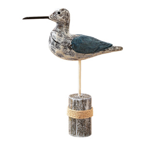 Juego de 2 Aves Marinas Talladas en Madera Maciza, Color Azul Desgastado, Decoración Mediterránea para el Hogar, Decoración para Sala de Estar - Product Image 3