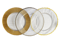 Assiettes de présentation de fête de luxe Assiettes de présentation transparentes en verre martelé à bordure dorée pour mariage