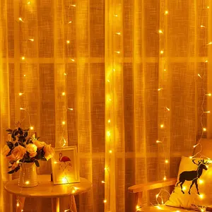 Tira de luces LED navideñas para ventana, cortina de luces para boda, fiesta, hogar, jardín, dormitorio, decoraciones de pared para interior y exterior, 3x3m, 300