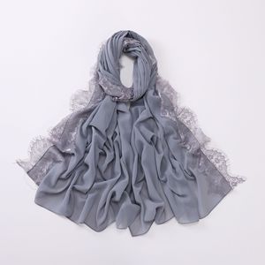 Nouvelle écharpe en mousseline de soie bord de cils Hui voile musulman longue écharpe moyen-orient hijab - Product Image 4