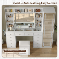Vente en gros de coiffeuse moderne en MDF blanc pour le maquillage avec miroir LED et tiroirs de rangement