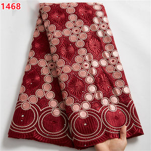 1468 Tessuto in Pizzo Voile Svizzero Africano all'Ingrosso, Pizzo Ricamato in Cotone Rosso Rosa per Abiti da Sposa - Product Image 2